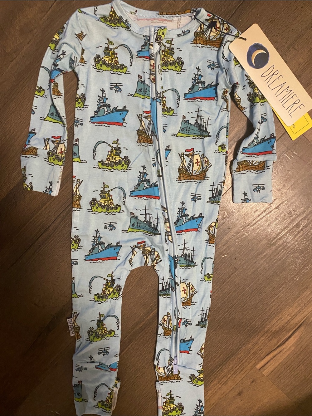 Dreamiere 3-6 months bamboo Nautical Ship Print Footed One-Piece NWT